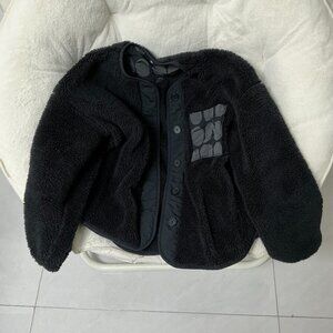 Women's Black Teddy Fleece Button Jacket Cozy Winter Layer